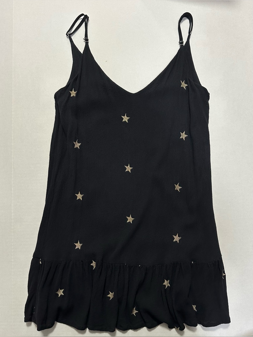 Storia S Black & Gold Stars Mini Dress Breezy Witchy Whimsigoth Ethereal Shift - Picture 5 of 12